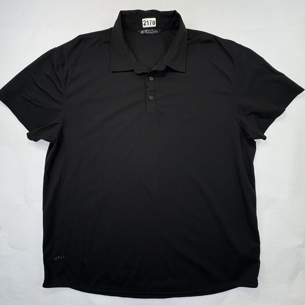 BYLT Polo Shirt Mens 2XL Black Solid Performance Premium Basics Stretch Casual